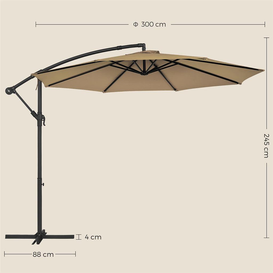 Banana Patio Umbrella – Fabric – Grey – Cantilever Design with Crank and UPF 50+ Sun Protection