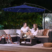 Cantilever Patio Umbrella – Fabric – Red – Solar-Powered LED Lights, UPF 50+ Protection, Crank System