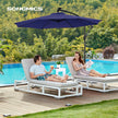 Cantilever Patio Umbrella – Fabric – Red – Solar-Powered LED Lights, UPF 50+ Protection, Crank System