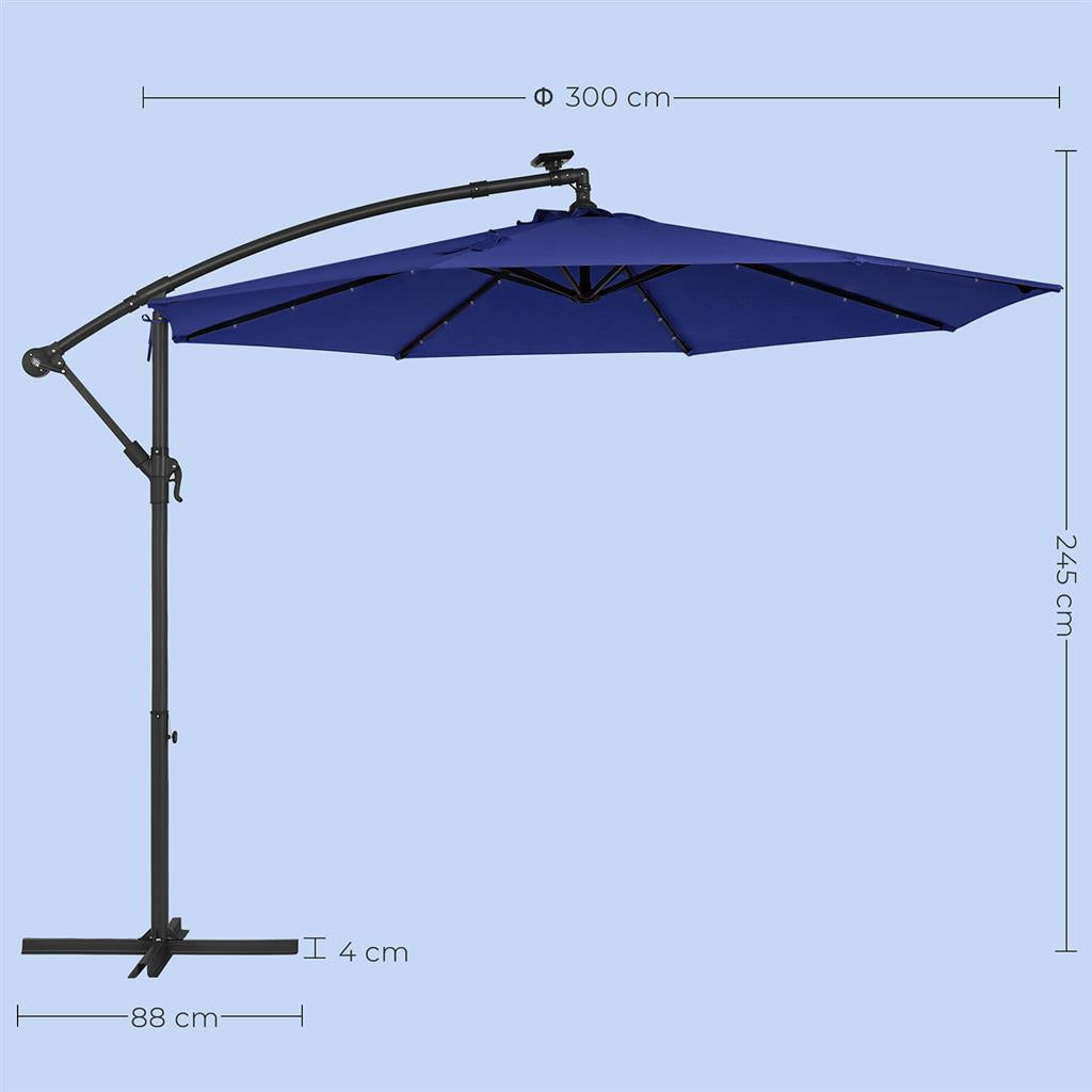 Cantilever Patio Umbrella – Fabric – Red – Solar-Powered LED Lights, UPF 50+ Protection, Crank System