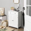 Bathroom Floor Cabinet – Engineered Wood – Matte White – 2 Louvred Doors, Adjustable Shelf, Drawer, Scandinavian Style