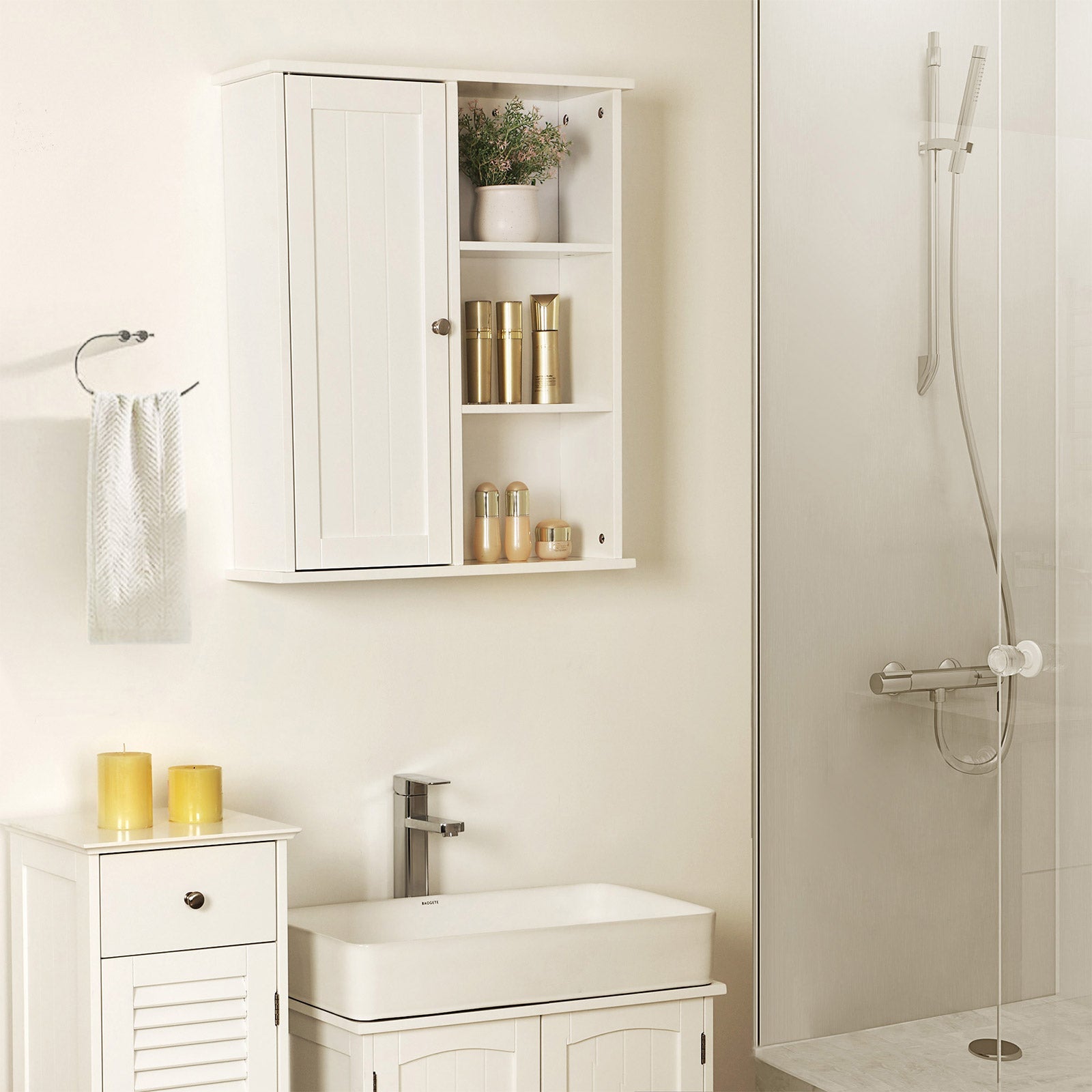 Bathroom Wall Storage Cabinet – Engineered Wood – White – Wall Mounted with Adjustable Compartments