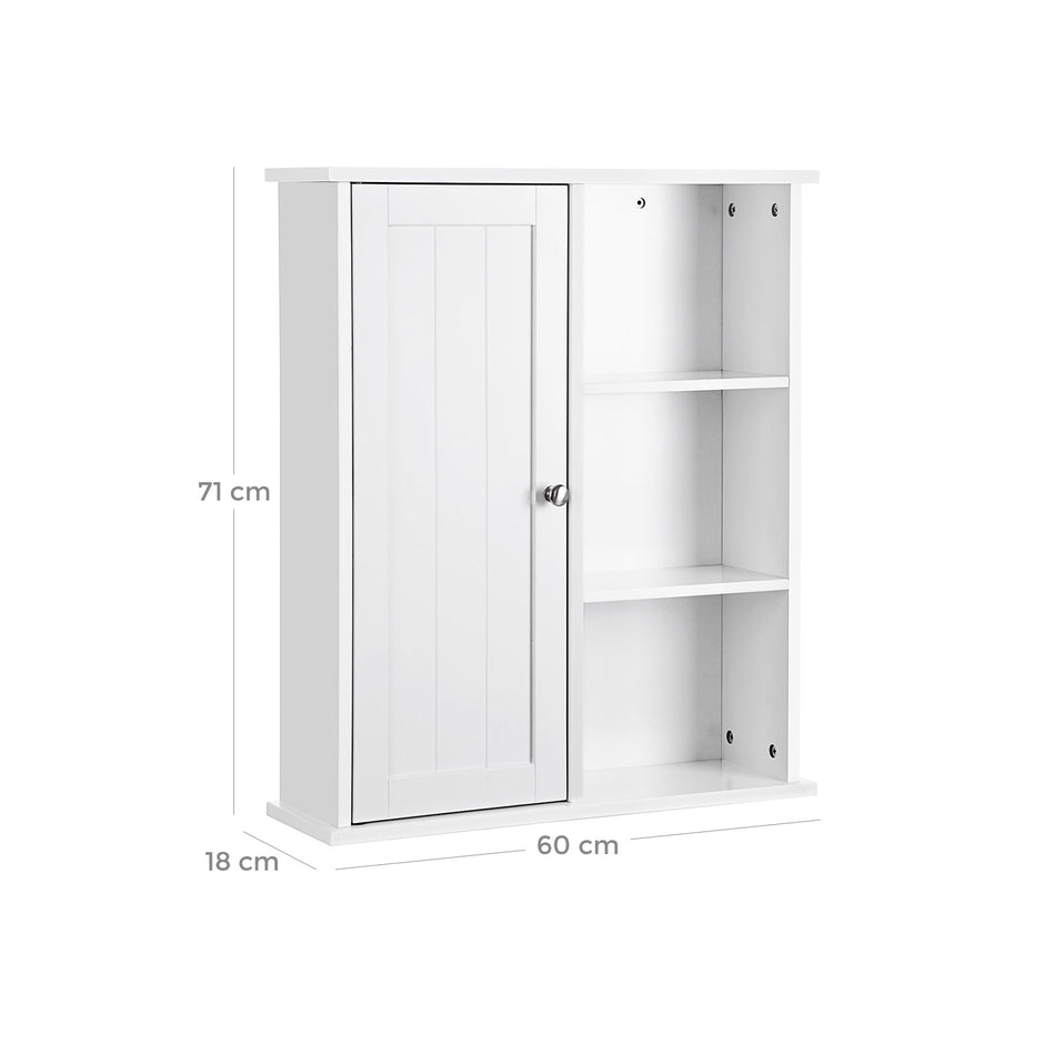 Bathroom Wall Storage Cabinet – Engineered Wood – White – Wall Mounted with Adjustable Compartments