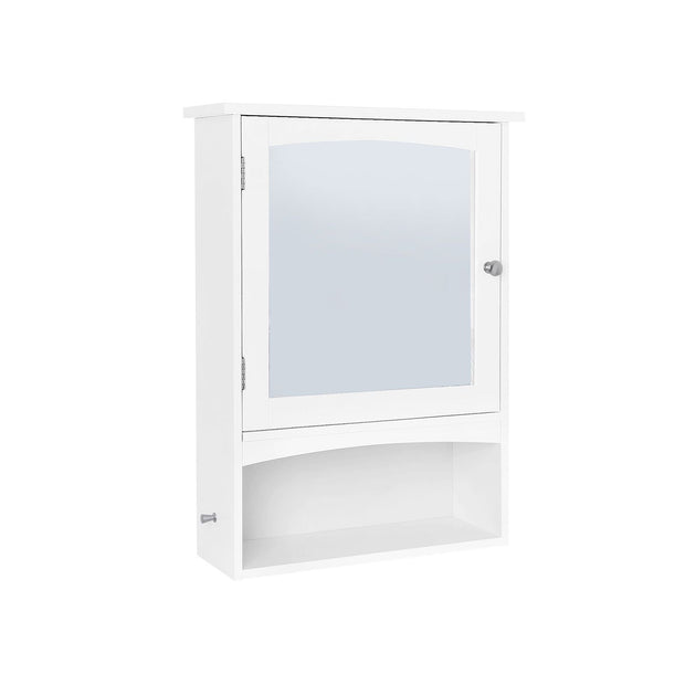 Wall Storage Cabinet – Wood – White – With Open Compartment and Adjustable Shelf