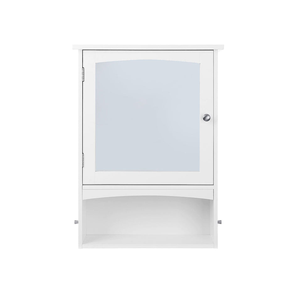 Wall Storage Cabinet – Wood – White – With Open Compartment and Adjustable Shelf