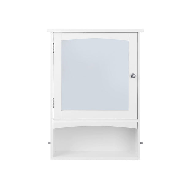Wall Storage Cabinet – Wood – White – With Open Compartment and Adjustable Shelf