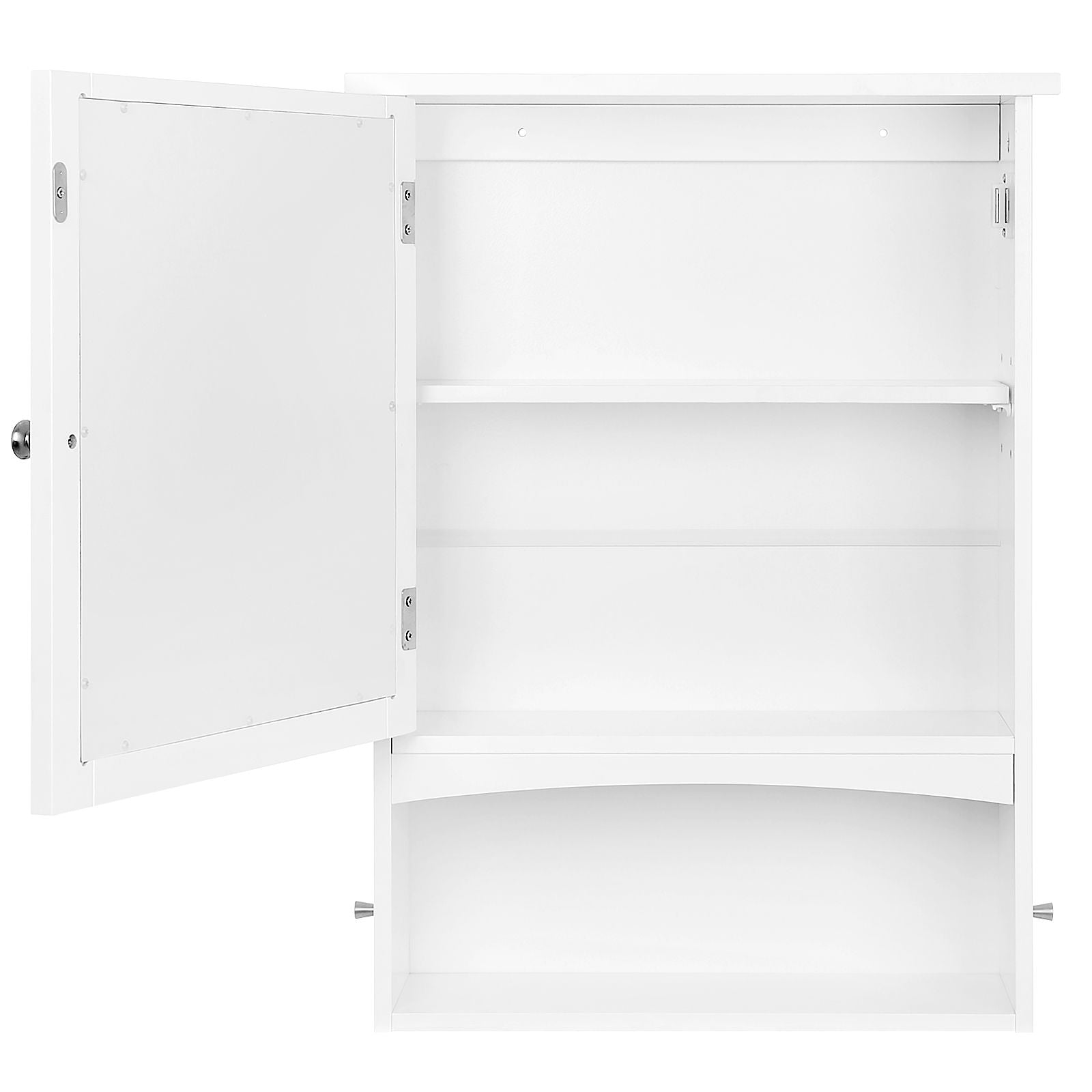 Wall Storage Cabinet – Wood – White – With Open Compartment and Adjustable Shelf
