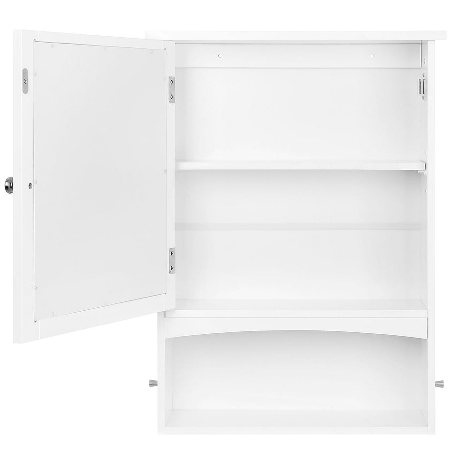 Wall Storage Cabinet – Wood – White – With Open Compartment and Adjustable Shelf