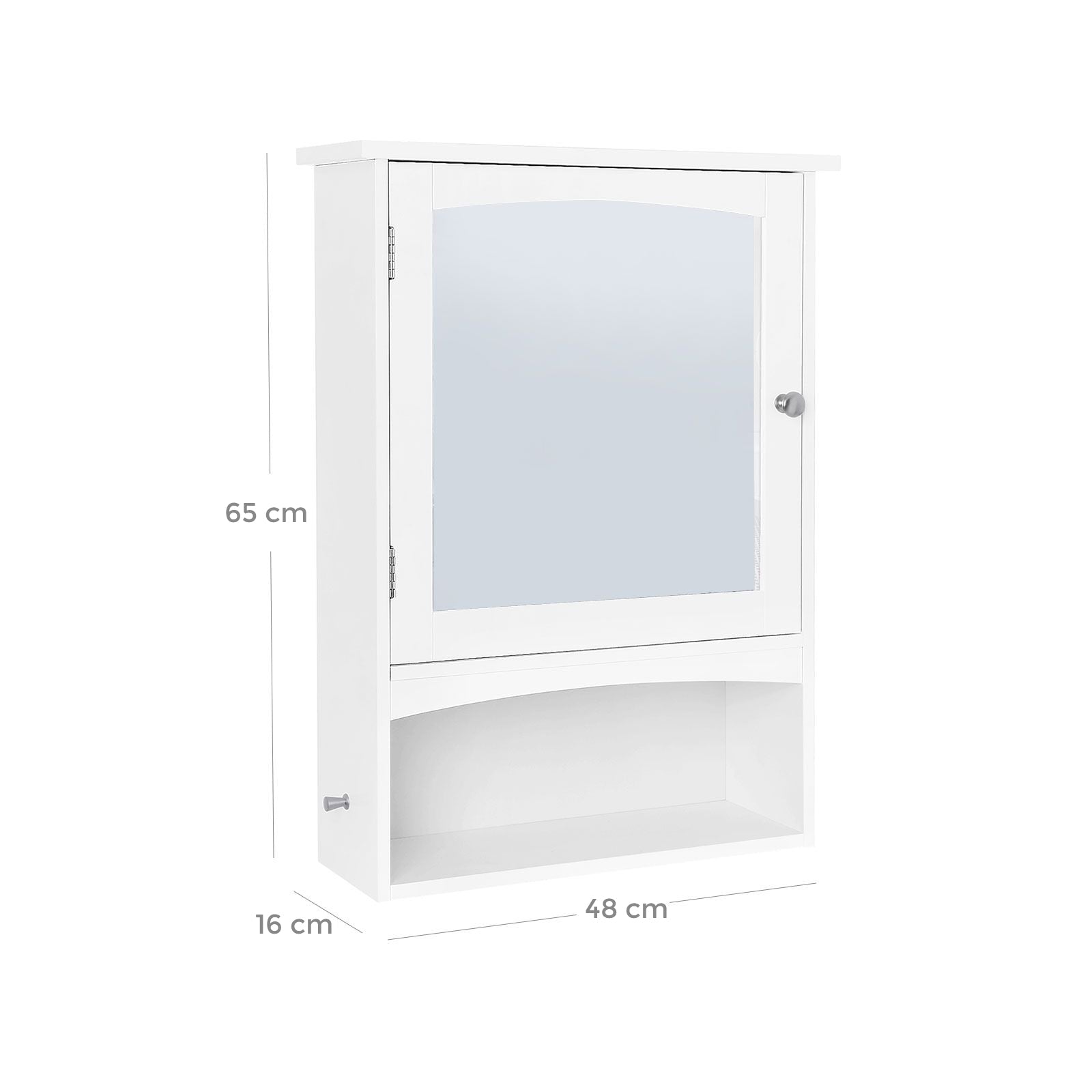 Wall Storage Cabinet – Wood – White – With Open Compartment and Adjustable Shelf