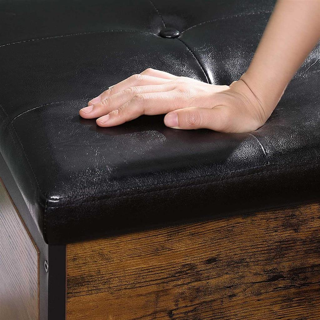 Bedroom Bench – Synthetic Leather – Rustic Brown and Black – Upholstered Seat with Storage