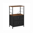 Bedside Table – Wood and Metal – Rustic Brown and Black – Vertical Storage with Fabric Drawers