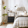 Bedside Table – Wood and Metal – Rustic Brown and Black – Vertical Storage with Fabric Drawers