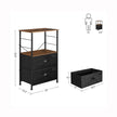 Bedside Table – Wood and Metal – Rustic Brown and Black – Vertical Storage with Fabric Drawers