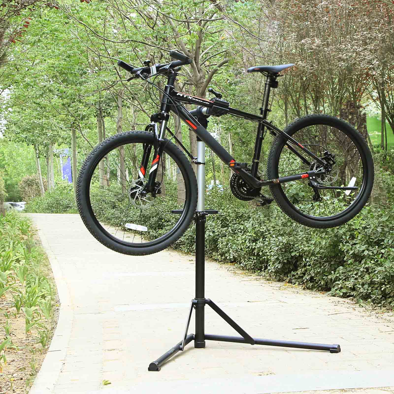 Bike Repair Stand – Aluminium – Black – Adjustable and Portable with Magnetic Tool Tray