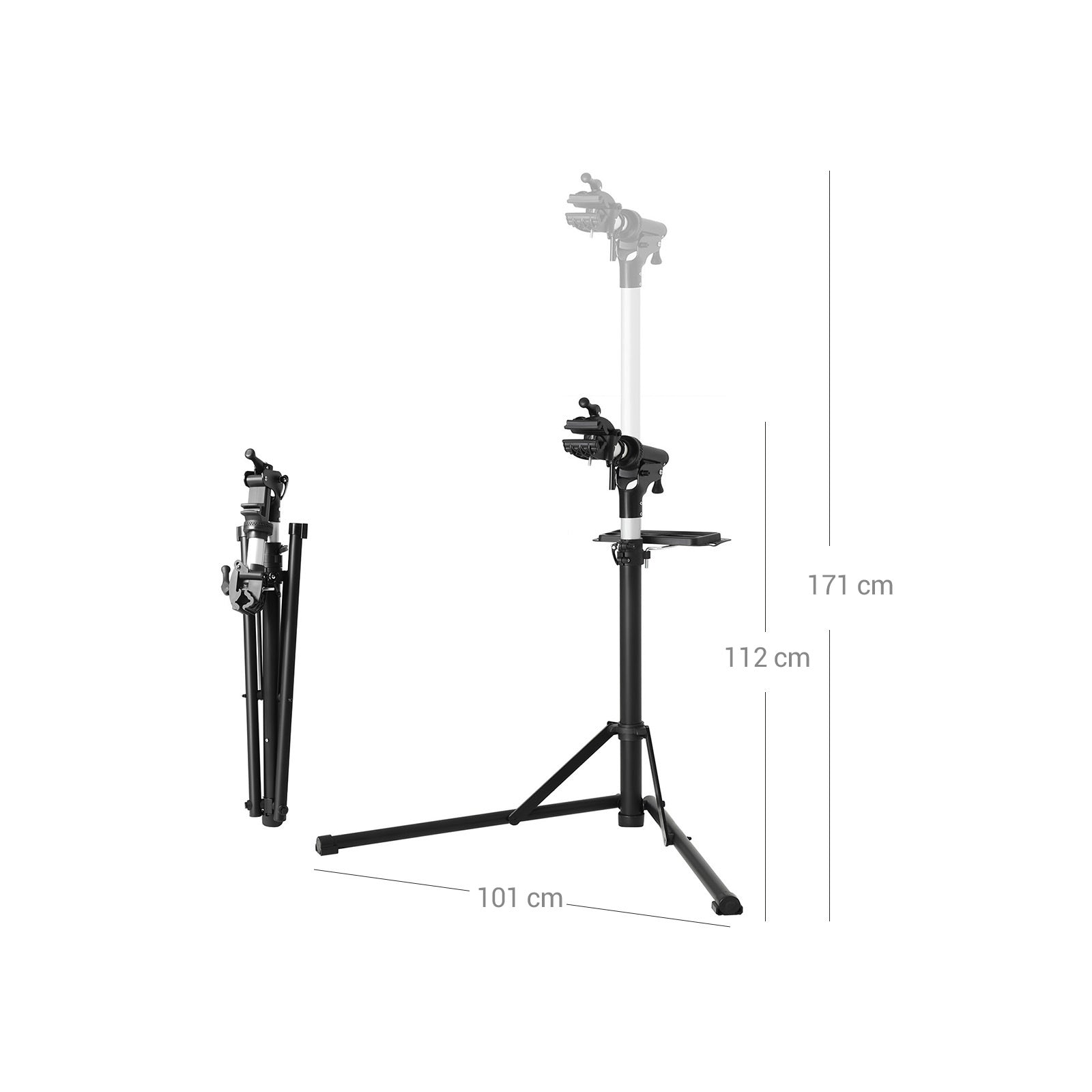 Bike Repair Stand – Aluminium – Black – Adjustable and Portable with Magnetic Tool Tray