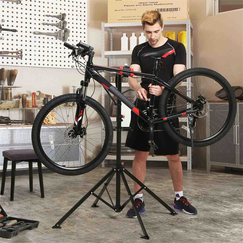 Bike Repair Stand – Steel – Black – Portable with Magnetic Tool Tray