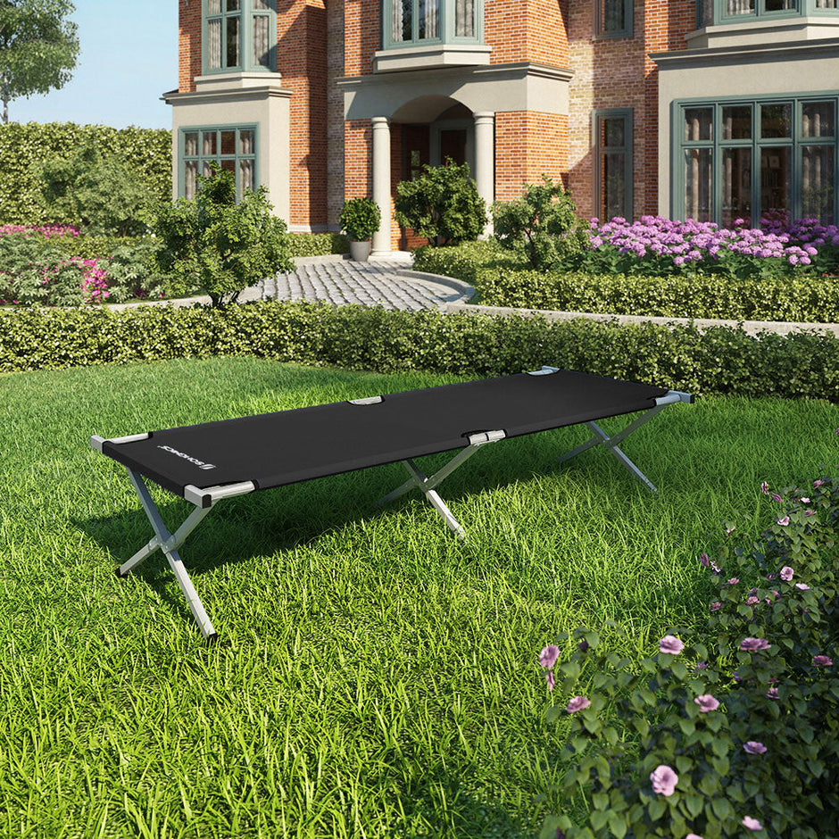 Folding Camping Bed – Metal – Black – TÜV Rheinland Tested 260 kg Load Capacity