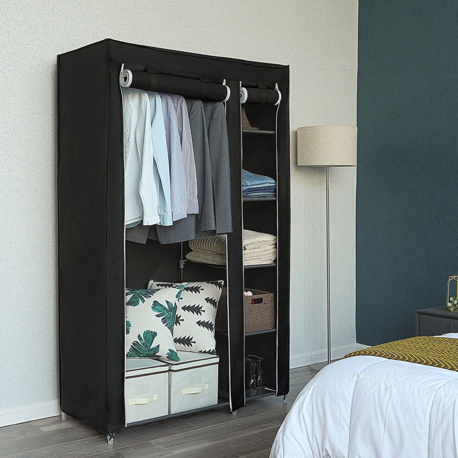Folding Fabric Wardrobe – Fabric – Black – Extra Large Design 175 x 110 x 45 cm