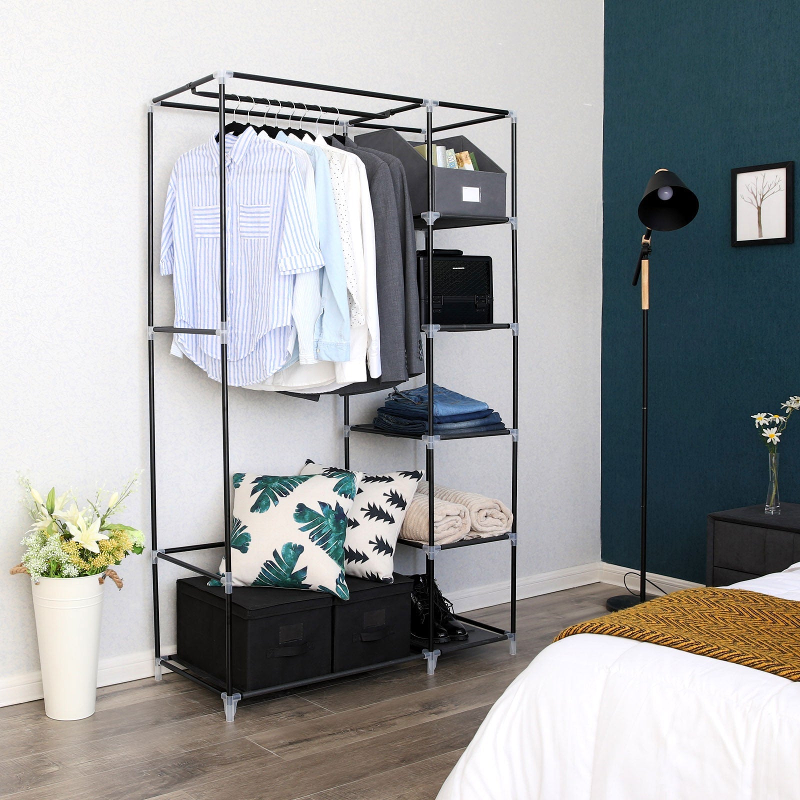 Folding Fabric Wardrobe – Fabric – Black – Extra Large Design 175 x 110 x 45 cm