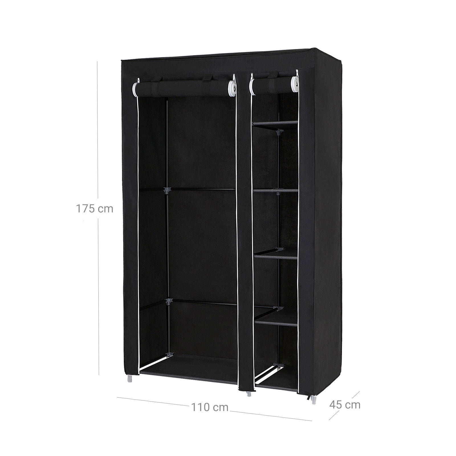 Folding Fabric Wardrobe – Fabric – Black – Extra Large Design 175 x 110 x 45 cm