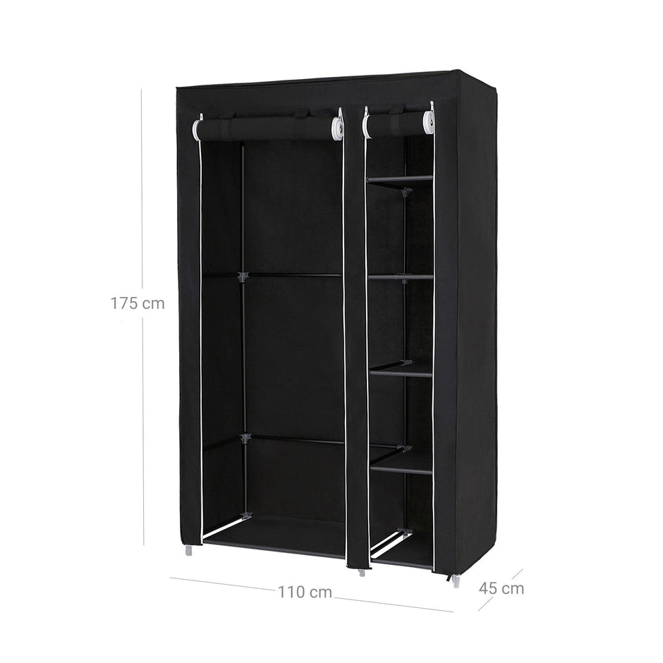 Folding Fabric Wardrobe – Fabric – Black – Extra Large Design 175 x 110 x 45 cm