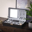 Watch Storage Box – Wood – Black – Lockable with Mirror and Cufflink Compartment for 8 Watches