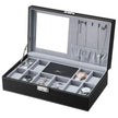 Watch Storage Box – Wood – Black – Lockable with Mirror and Cufflink Compartment for 8 Watches