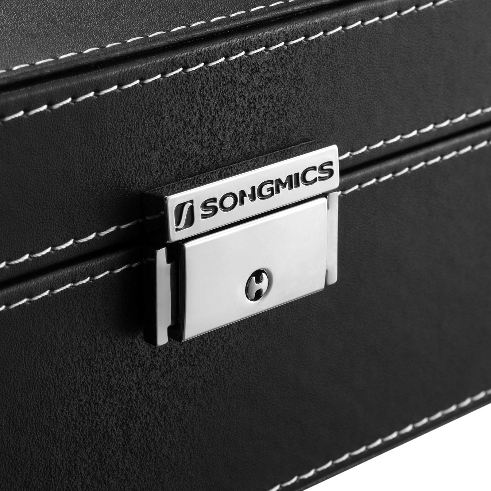 Watch Storage Box – Wood – Black – Lockable with Mirror and Cufflink Compartment for 8 Watches