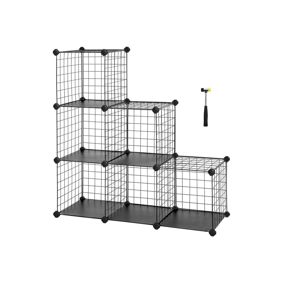 Storage Rack – Metal Wire – Black – Interlocking Design with Plastic Sheets