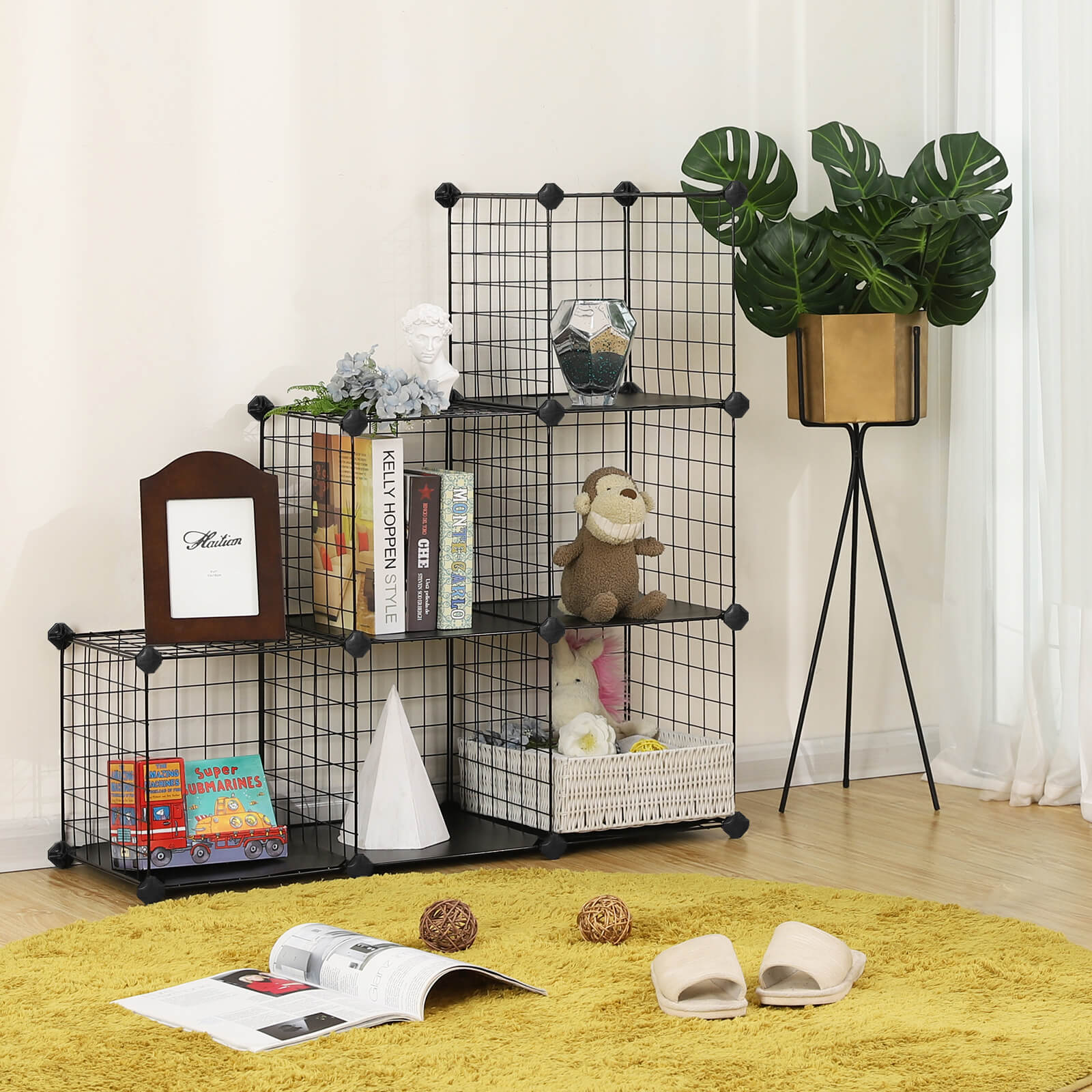 Storage Rack – Metal Wire – Black – Interlocking Design with Plastic Sheets