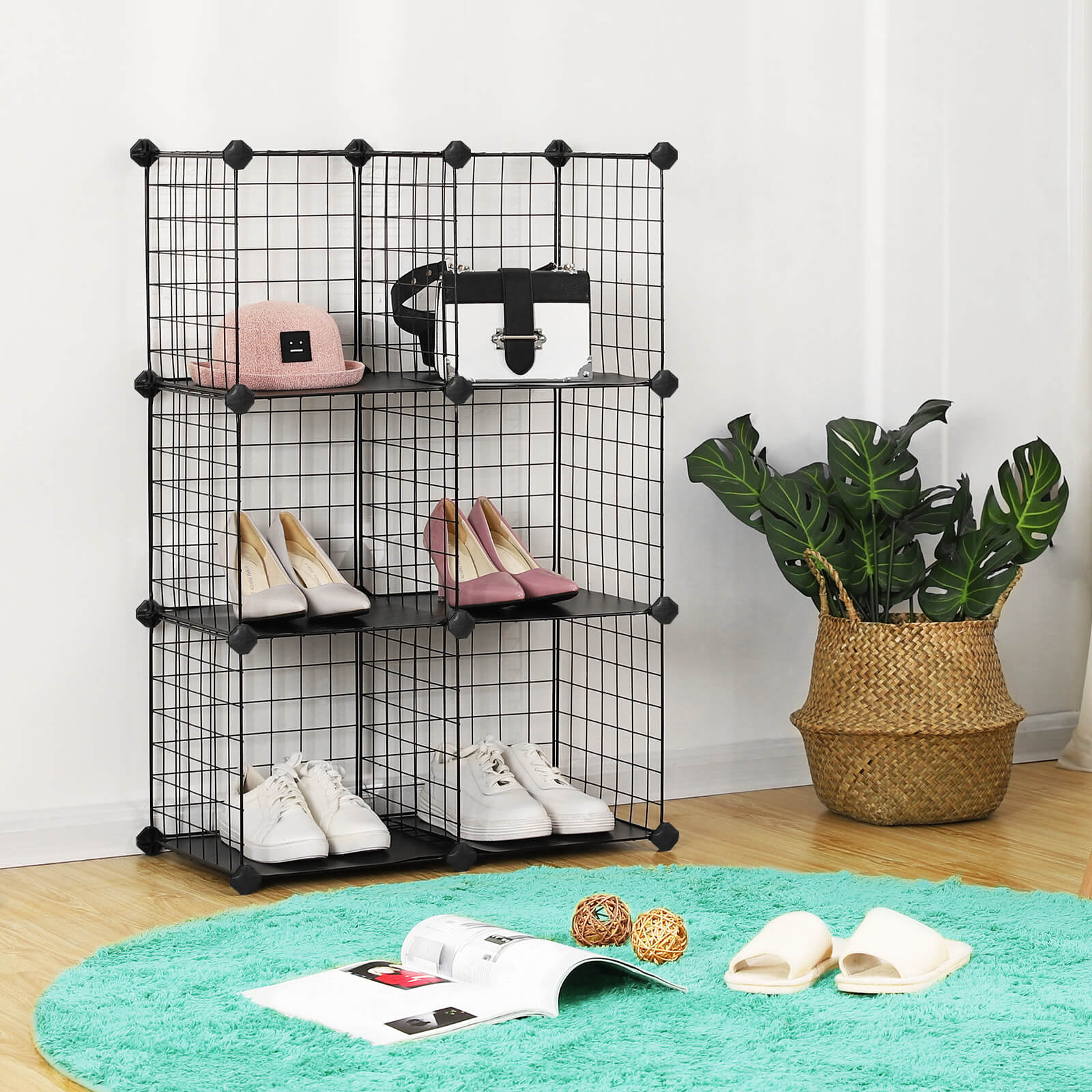 Storage Rack – Metal Wire – Black – Interlocking Design with Plastic Sheets