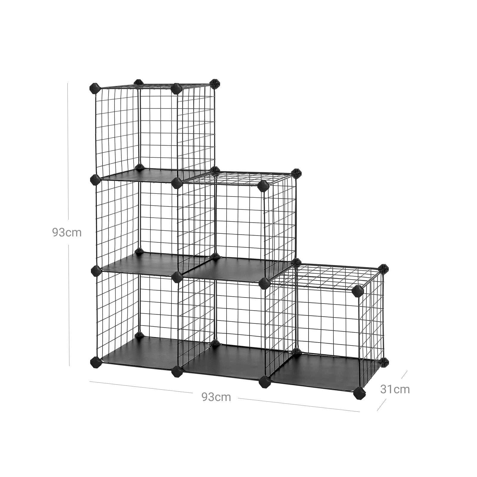 Storage Rack – Metal Wire – Black – Interlocking Design with Plastic Sheets
