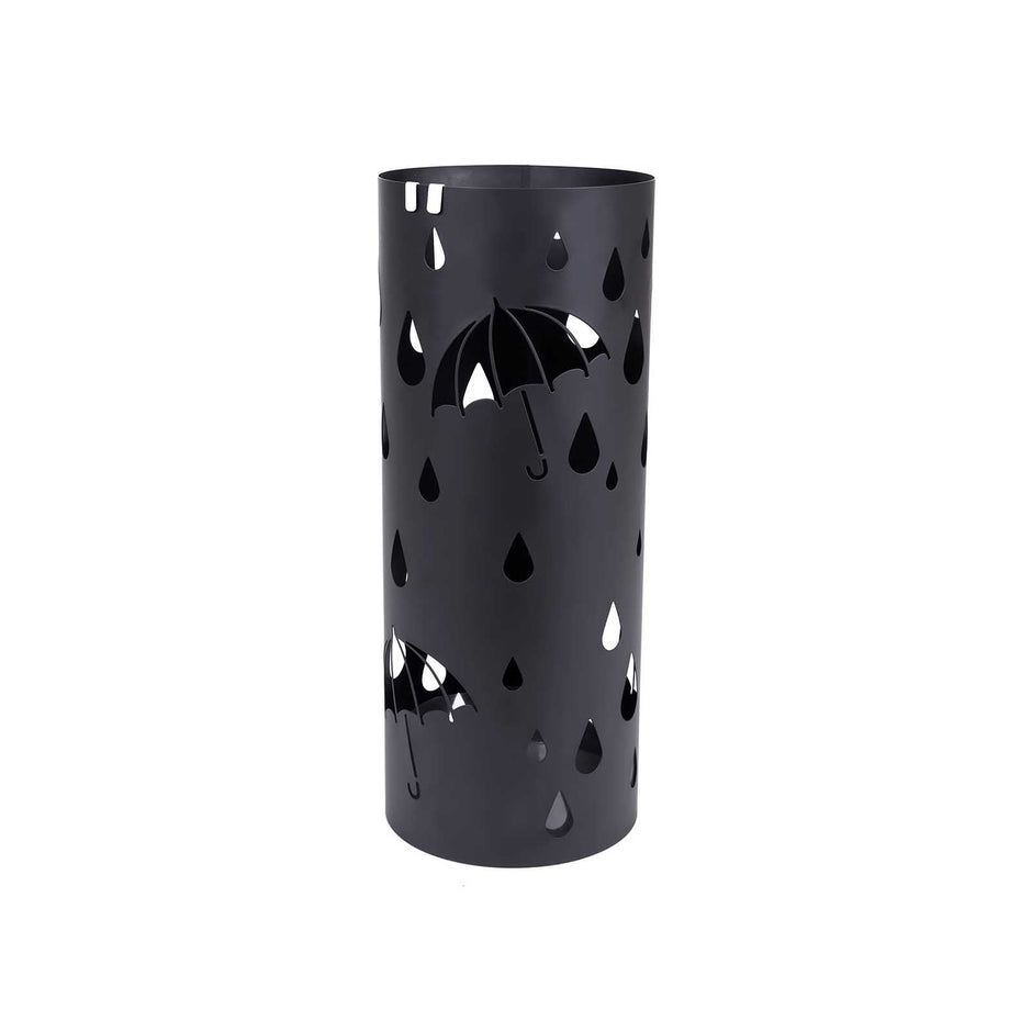 Round Umbrella Stand – Metal – Black – With Hooks and Drip Tray