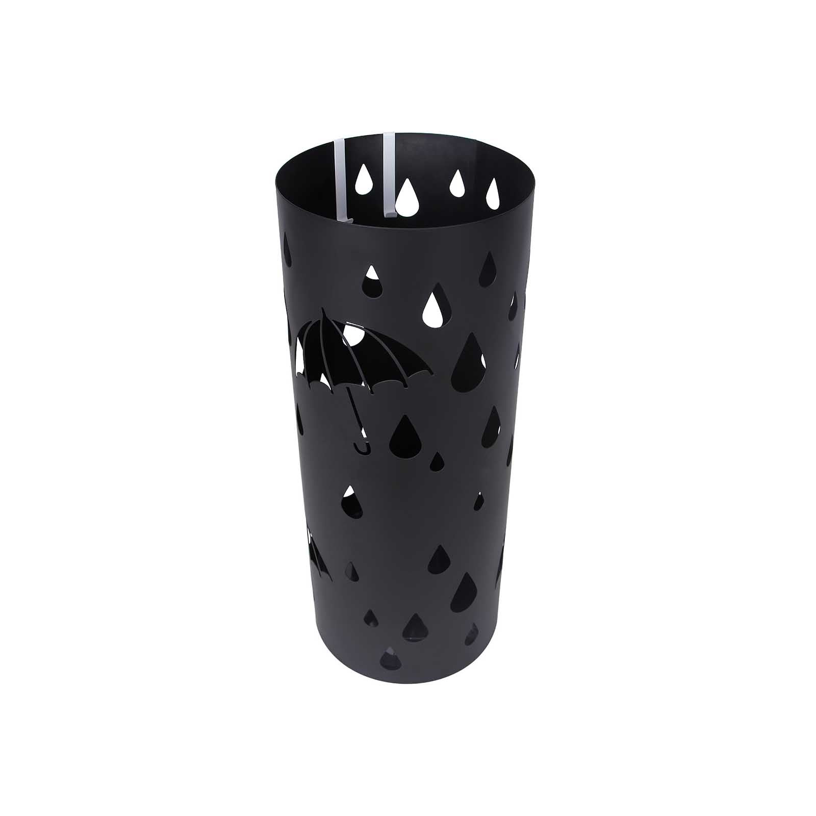 Round Umbrella Stand – Metal – Black – With Hooks and Drip Tray