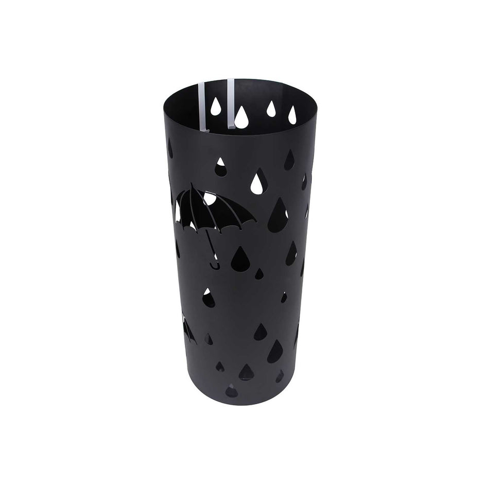 Round Umbrella Stand – Metal – Black – With Hooks and Drip Tray