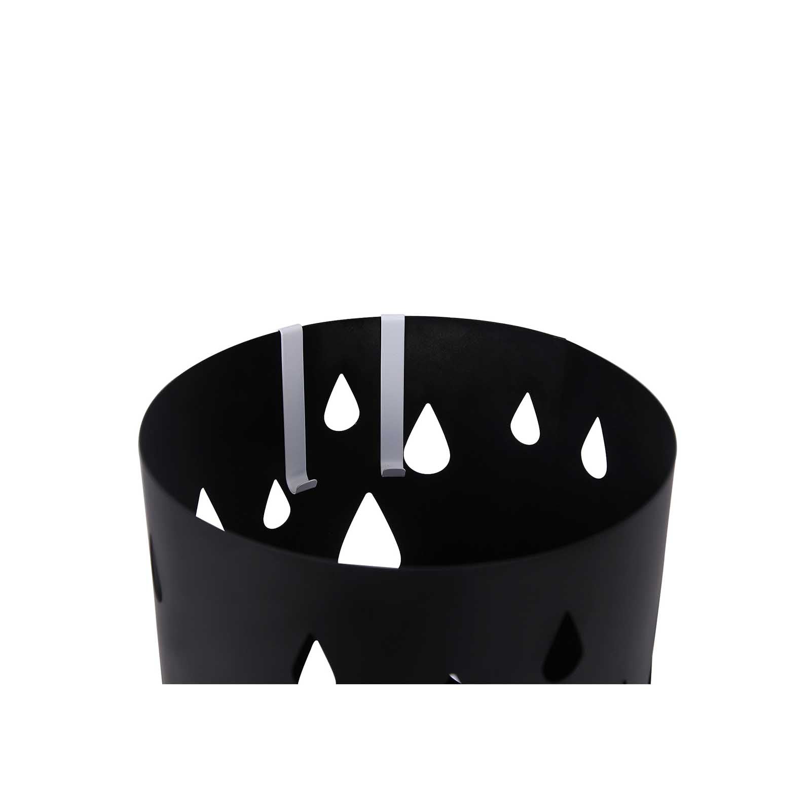 Round Umbrella Stand – Metal – Black – With Hooks and Drip Tray