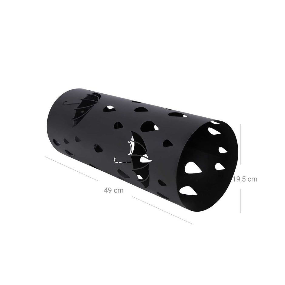 Round Umbrella Stand – Metal – Black – With Hooks and Drip Tray
