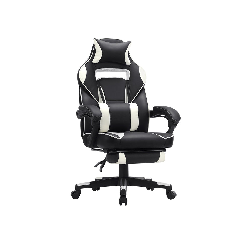 Office Chair – Faux Leather – Black and Red – Ergonomic Design with Footrest and Lumbar Support