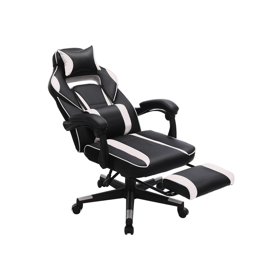 Office Chair – Faux Leather – Black and Red – Ergonomic Design with Footrest and Lumbar Support