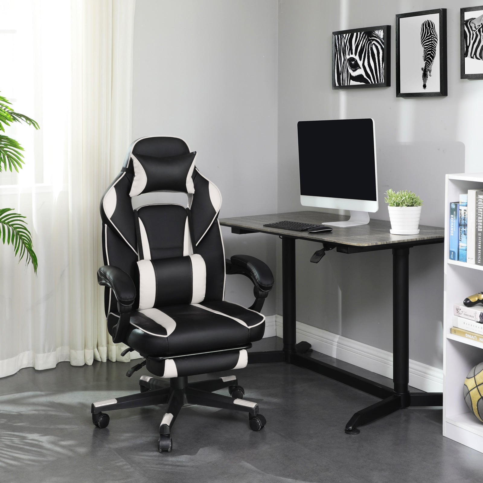 Office Chair – Faux Leather – Black and Red – Ergonomic Design with Footrest and Lumbar Support