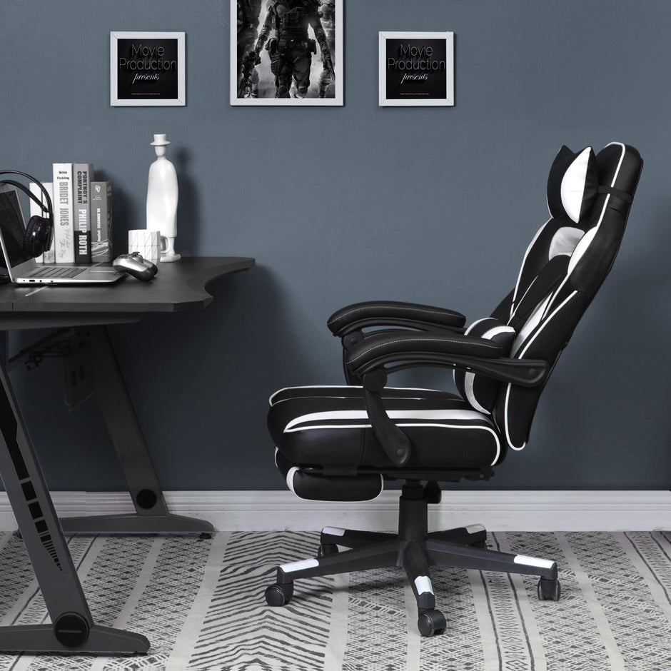 Office Chair – Faux Leather – Black and Red – Ergonomic Design with Footrest and Lumbar Support