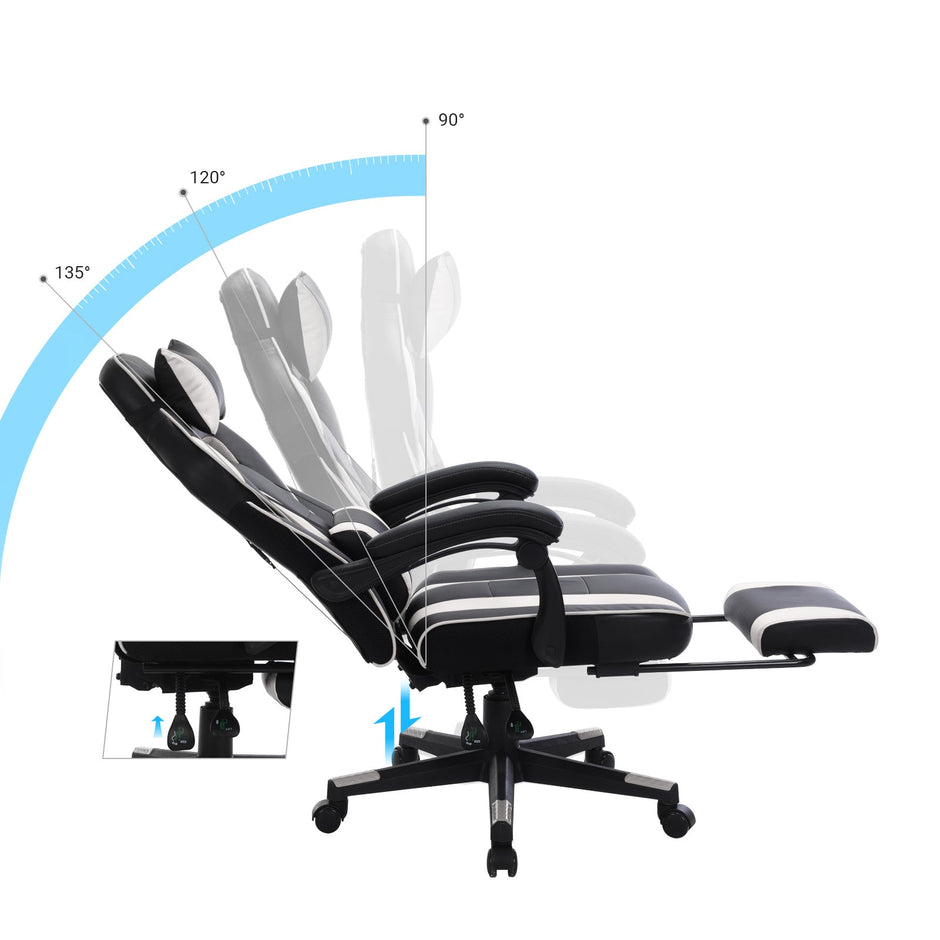 Office Chair – Faux Leather – Black and Red – Ergonomic Design with Footrest and Lumbar Support