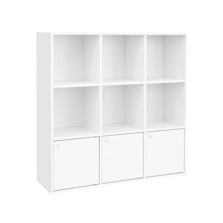 Bookcase – Wooden – White – Freestanding Display Shelf with 3 Bottom Cabinets