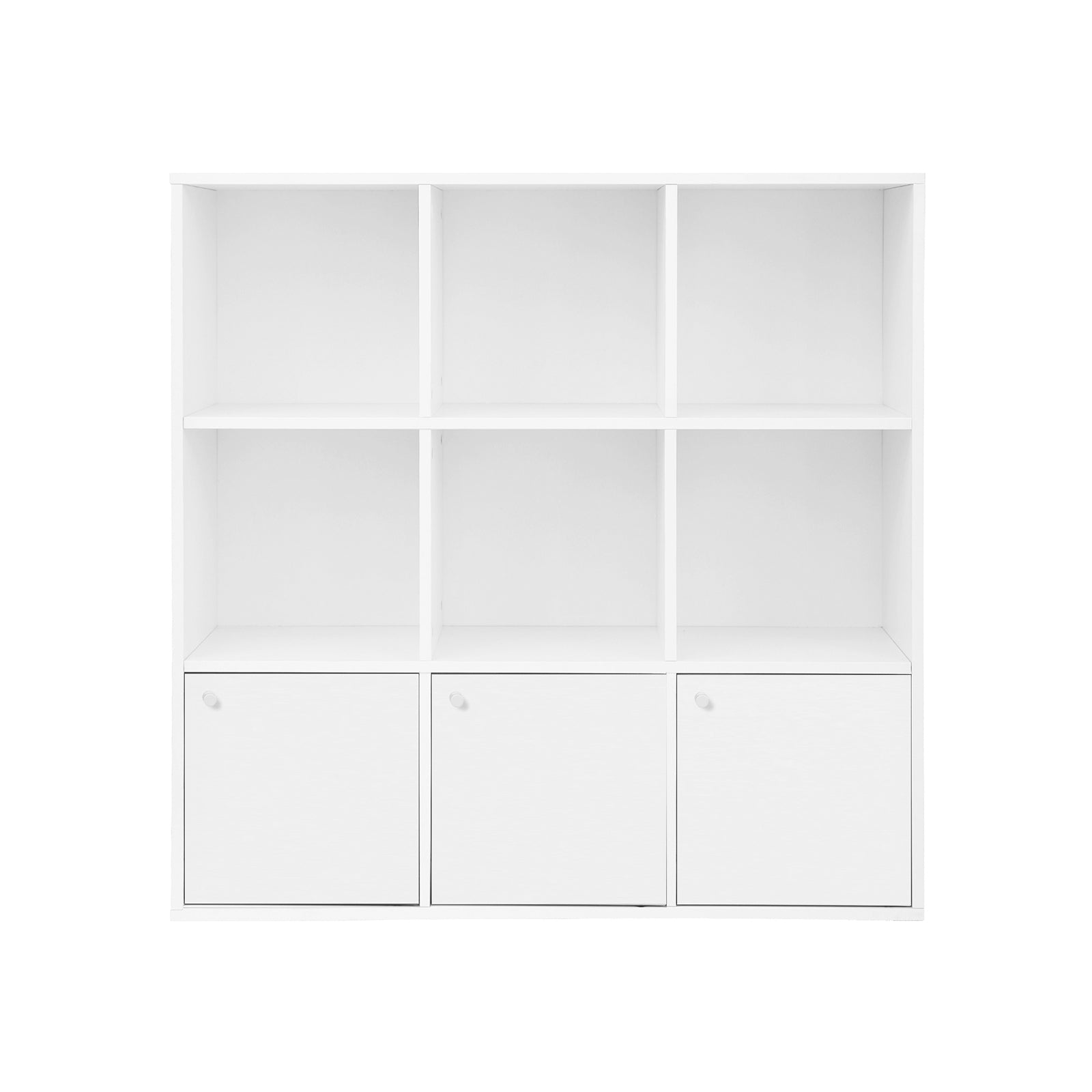 Bookcase – Wooden – White – Freestanding Display Shelf with 3 Bottom Cabinets
