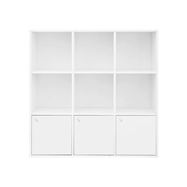 Bookcase – Wooden – White – Freestanding Display Shelf with 3 Bottom Cabinets
