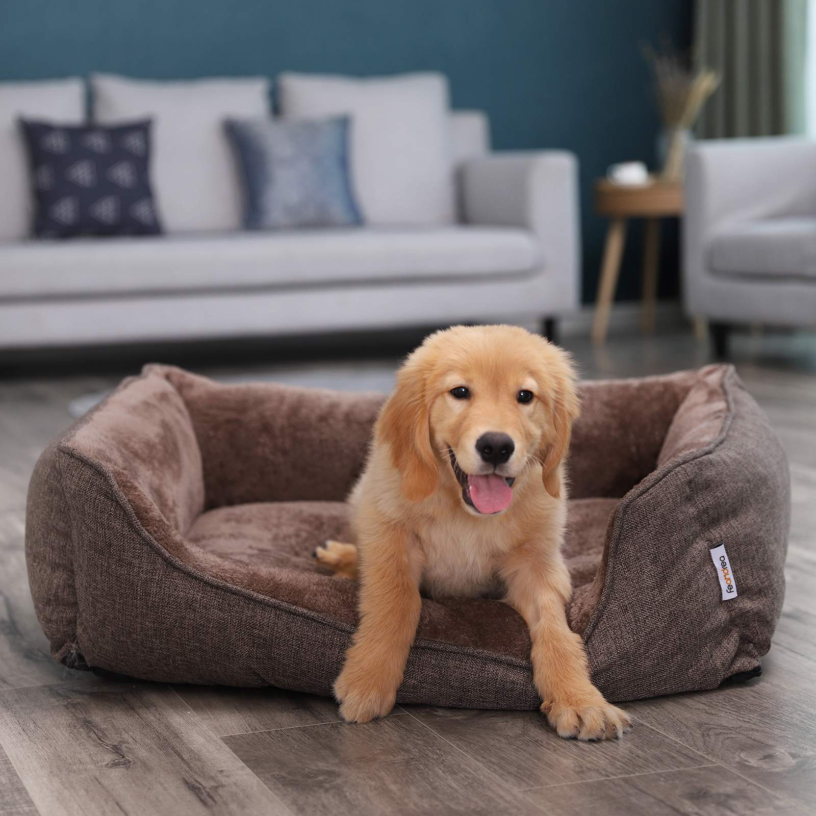 Dog Sofa Bed – Fabric – Brown – Large Washable with Removable Cover