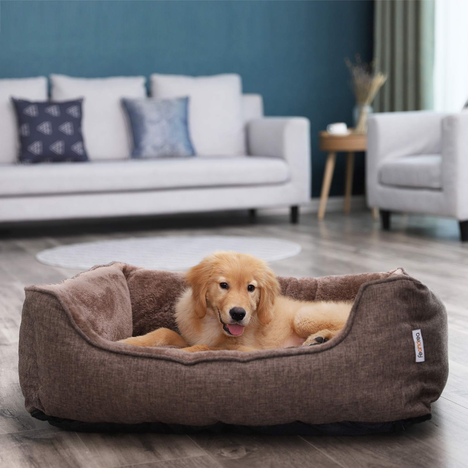 Dog Sofa Bed – Fabric – Brown – Large Washable with Removable Cover