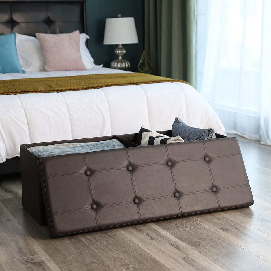Storage Ottoman Bench – Fabric – Brown – Large Capacity with Max Load 300 kg