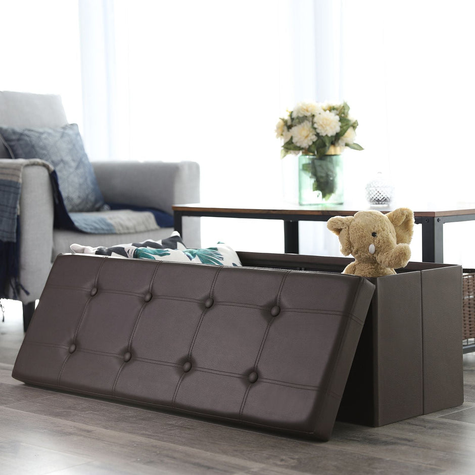 Storage Ottoman Bench – Fabric – Brown – Large Capacity with Max Load 300 kg