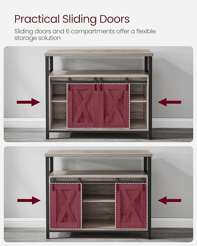 Kitchen Cabinet – Wood – Rustic Brown and Black – 2 Sliding Barn Doors, Adjustable Shelf